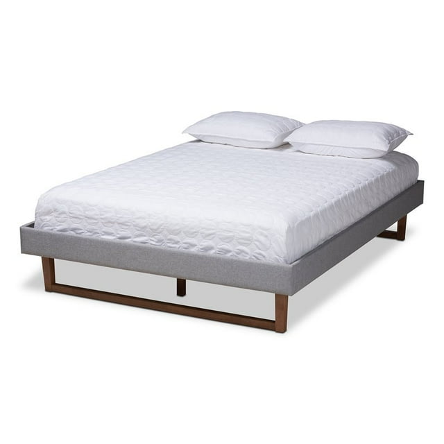 Allora Mid-Century Wood and Fabric Queen Platform Bed - Light Gray