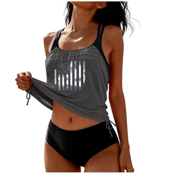fheaev Tankini Swimsuits Set for Women Two Pc Bathing Suit Beach Swim Suit Blouson Swim Tank Top And High Waisted Bottom Split Swimsuit Ladies Swimwear