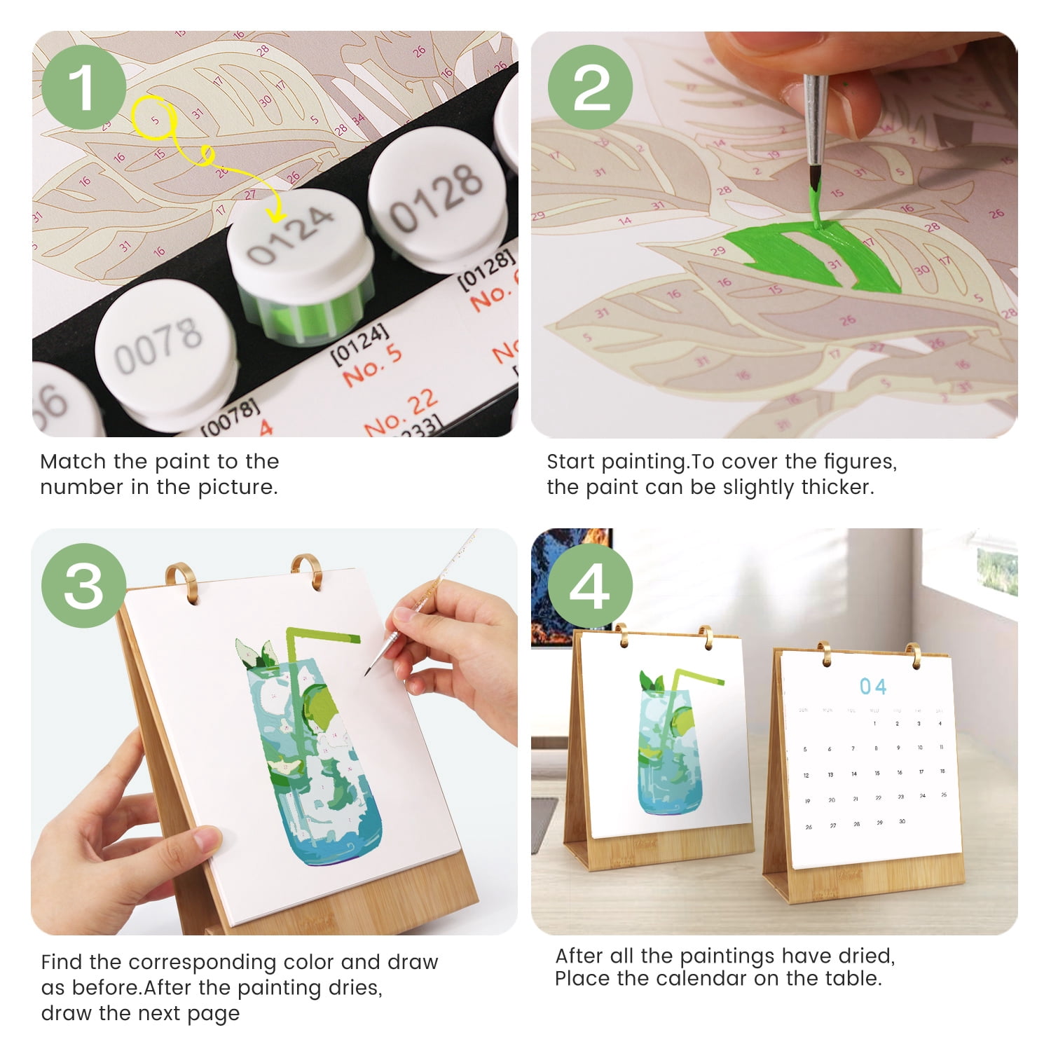 FLOPESN 2026 Desk Calendar DIY Digital Oil Painting Craft Kit, 7.1*8.8 in Paper Calendar with Special Drills for Home Office Decor