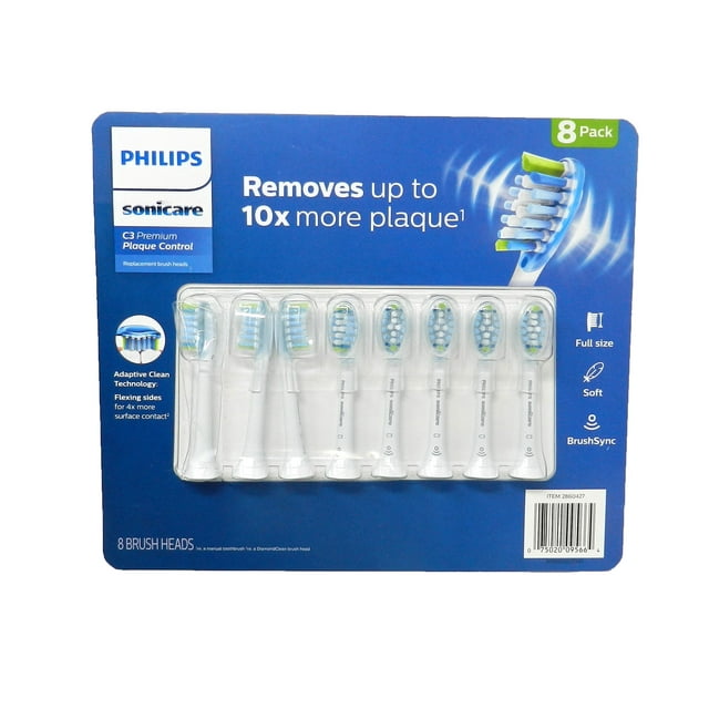 Philips Sonicare C3 Premium Plaque Control Sonic Toothbrush Heads, 8 Pack