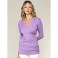 thumbnail image 3 of Made by Johnny Women's Deep V-Neck 3/4 Sleeve Slim Fitted T-Shirt Casual Cross Surplice Wrap Tops XL LILAC, 3 of 6