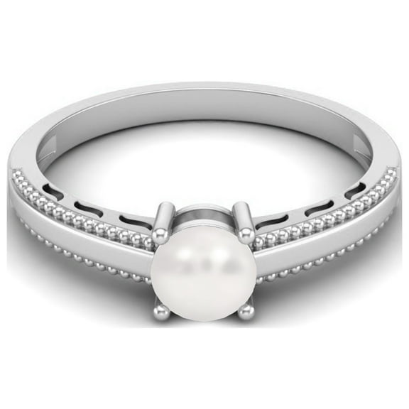 0.50 Cts Round Pearl Gemstone 925 Sterling Silver Solitaire Beaded Shank Engagement Anniversary Women Valentines Day Gifts Ring
