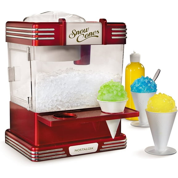 Nostalgia Retro Table-Top Snow Cone Maker, Makes 20 Icy Treats, Shaved Ice Machine Includes 2 Reusable Plastic Cups & Ice Scoop, Retro Red