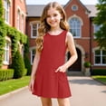 thumbnail image 7 of Arlun Girls Sleeveless Uniform Jumper Dress Cute Crew Neck Short Sleeve Knee Length School Pleated Dresses with Side Pockets Solid Color Casual Back to School Clothes 1-Red 110, 7 of 7