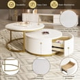 thumbnail image 3 of Table Basse Ronde Moderne de 27,6 Pouces Emboîtable Cannelée avec Tiroir pour Salon à la Maison, Blanc+or, 3 of 8