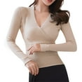 thumbnail image 1 of Hauts à Manches Longues pour Femmes Sexy Décontracté Mode Femmes Col en V Uni Manches Longues Croisé Pull Slim Hauts Longs Pulls pour Femmes Hauts Femmes Manches Longues, 1 of 7