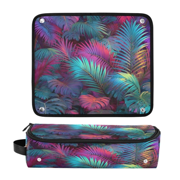 Hair Tools Travel Bag Heat-Resistant Curling Iron Organizer Bag with Detachable Heatproof Mat Travel Storage Case Vibrant and Shimmering Jungle