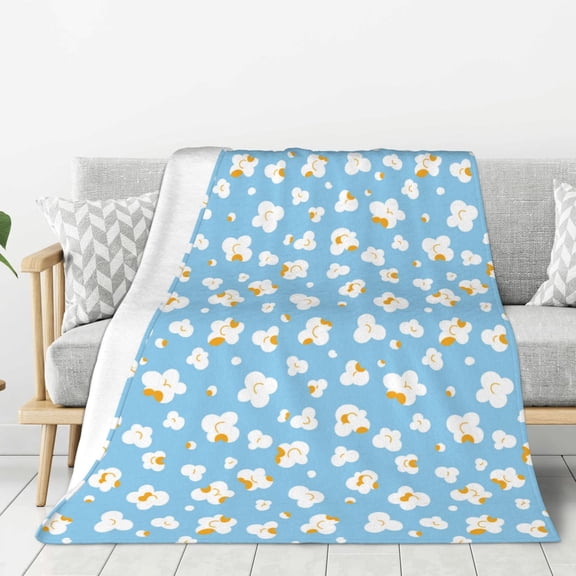 Hirioo Blue Popcorn for Flannel Blanket, Cozy and Warm Throw for Bed or Couch ,Perfect for All Seasons-40"x30"