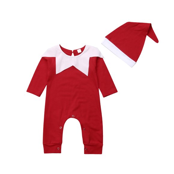 Noël Elf Barboteuse pour Bébés Garçons Filles Ensemble Chapeau Costumes Tenues 0-24 Mois