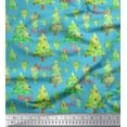 thumbnail image 1 of Soimoi Blue Heavy Satin Fabric Text & Christmas Tree Printed Craft Fabric by the Yard 54 Inch Wide, 1 of 3