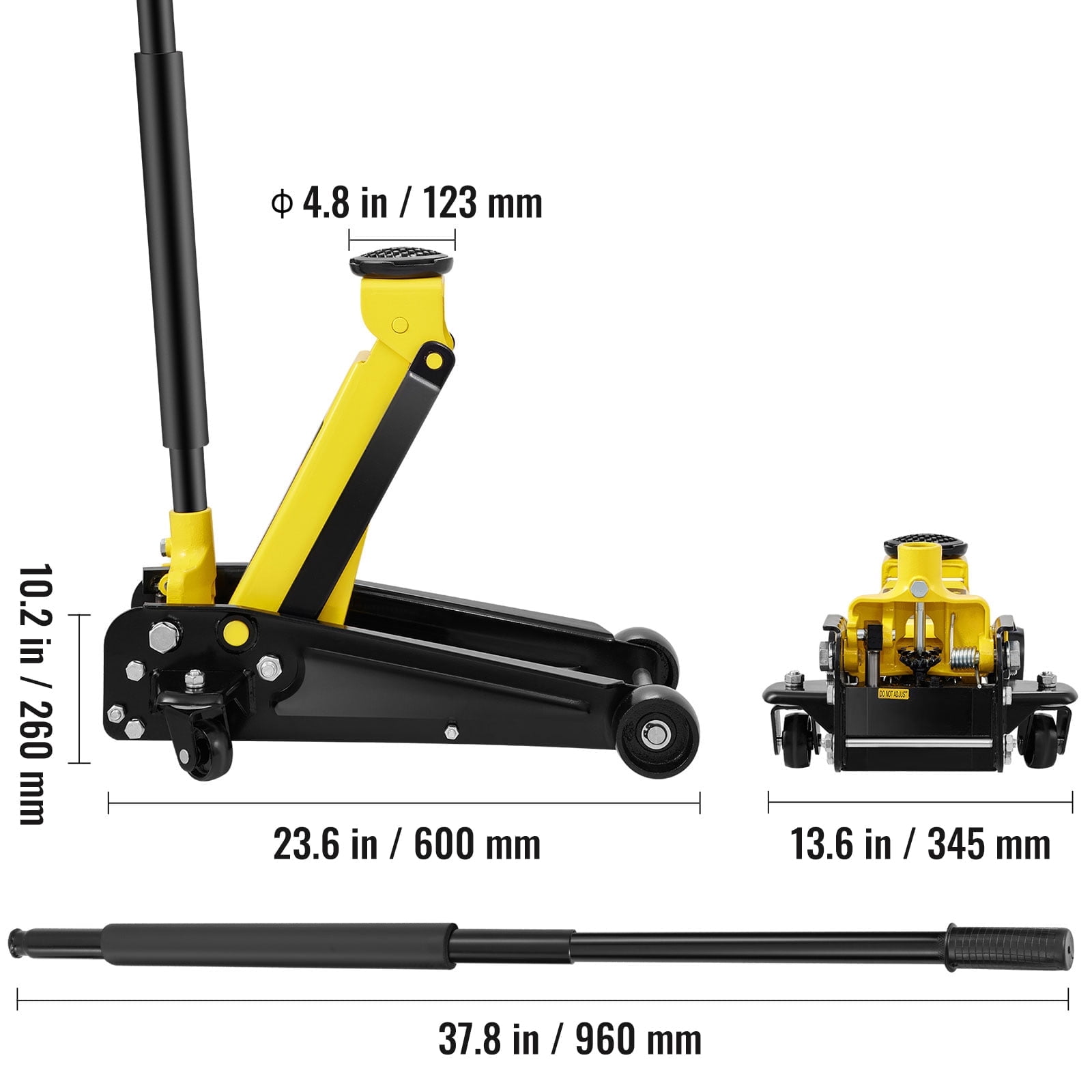 KFFKFF Low Profile Floor Jack, 3 Ton Capacity, Durable Steel Construction Racing Jack, Equipped with Efficient Single Piston Quick Elevating Pump, Adjustable Height from 5.12 inches to 20 inches