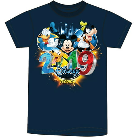 Disney Plus Size Unisex T Shirt 2019 Pop Out Mickey Goofy Donald Pluto, Navy (Florida Namedrop) -