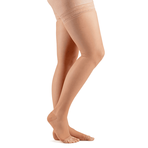 Actifi Women's Sheer Thigh High 20-30 mmHg Compression Stockings, Open Toe