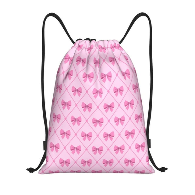Kdxio Pink bows Pattern Drawstring Bag for Gym Sports School Travel Lightweight Sackpack with Adjustable Cords Waterproof Fabric-Small