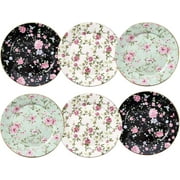 Angle View: Dessert Plates - Set of 6-8 Inch Ceramic Appetizer Plates with Gold Trim - Vintage Floral Design for Salad - Tea Party & Dinner