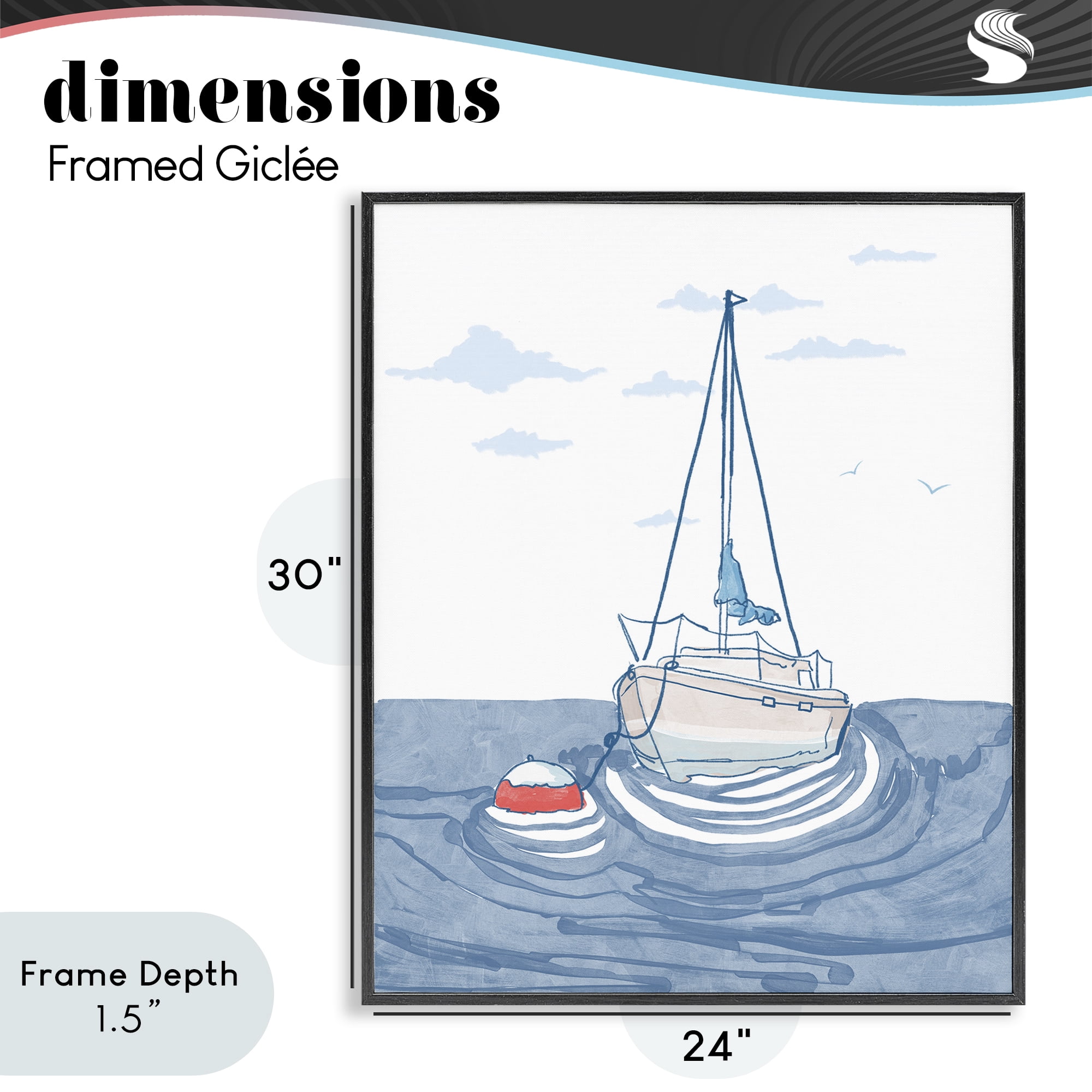 Stupell Industries Cool Tone Sailboat Floating Black Framed Giclee Art, design by Melissa Tilley