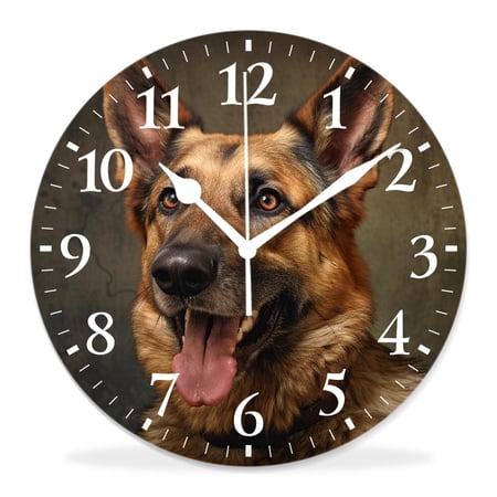 12 Inch Wall Clock Battery Operated Silent Clock Decorative for Office, Kitchen, Outdoor, Living Room,German Sheepdog Cute