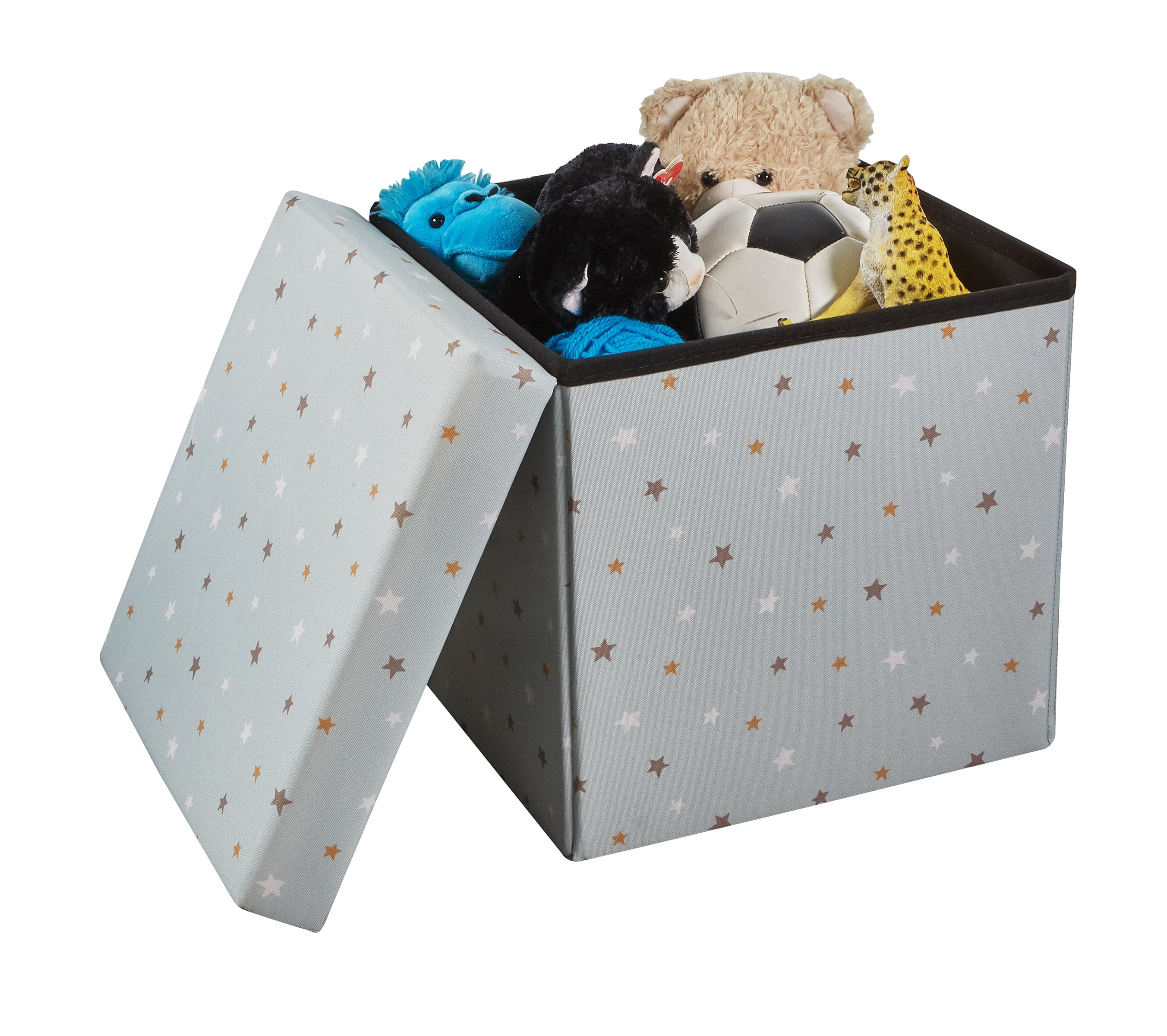 Kvell Kids Stars Design 15 x 15 Inch Collapsible Toy Storage Bin with Removable Lid