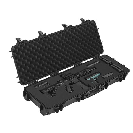 Lockable 40 Inch Waterproof Rifle Case with Wheels Pre Cut Foam for Shotguns Airsoft Pistols Black