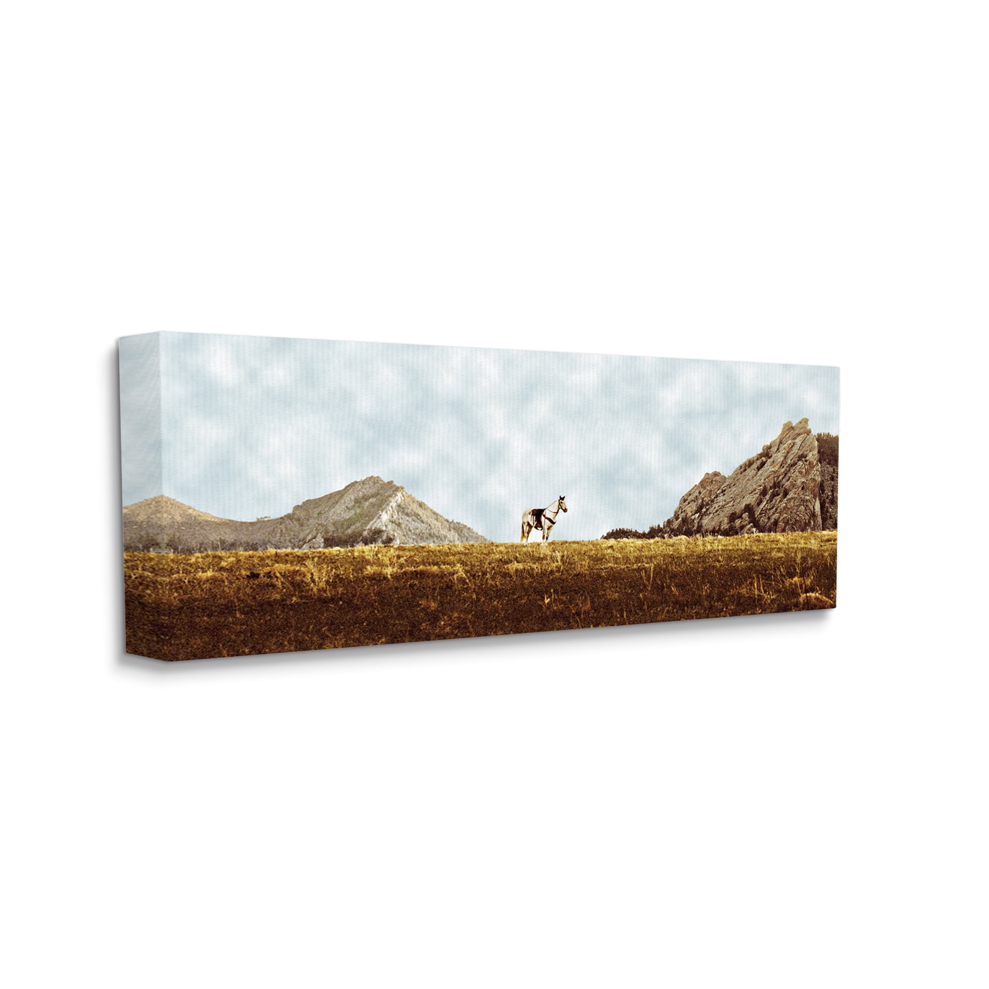 Stupell Industries Horse Between Desert Peaks Landscape Painting Gallery Wrapped Canvas Art Print Wall Art, 24 x 10
