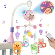 Beefunni Baby Crib Mobile with Music and Light, Nursery Musical Mobile for Bassinets Toys Hanging Girls Toddlers Infants, Pink