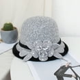 thumbnail image 2 of Holzkary Women's Cloche Bucket Hat 1920S Vintage Dress Winter Hats with Flower Accent Women's Autumn and Winter Flowers Round Top Casual Fisherman's Basin Cap Small Bowler Hat Gy1 M, 2 of 3