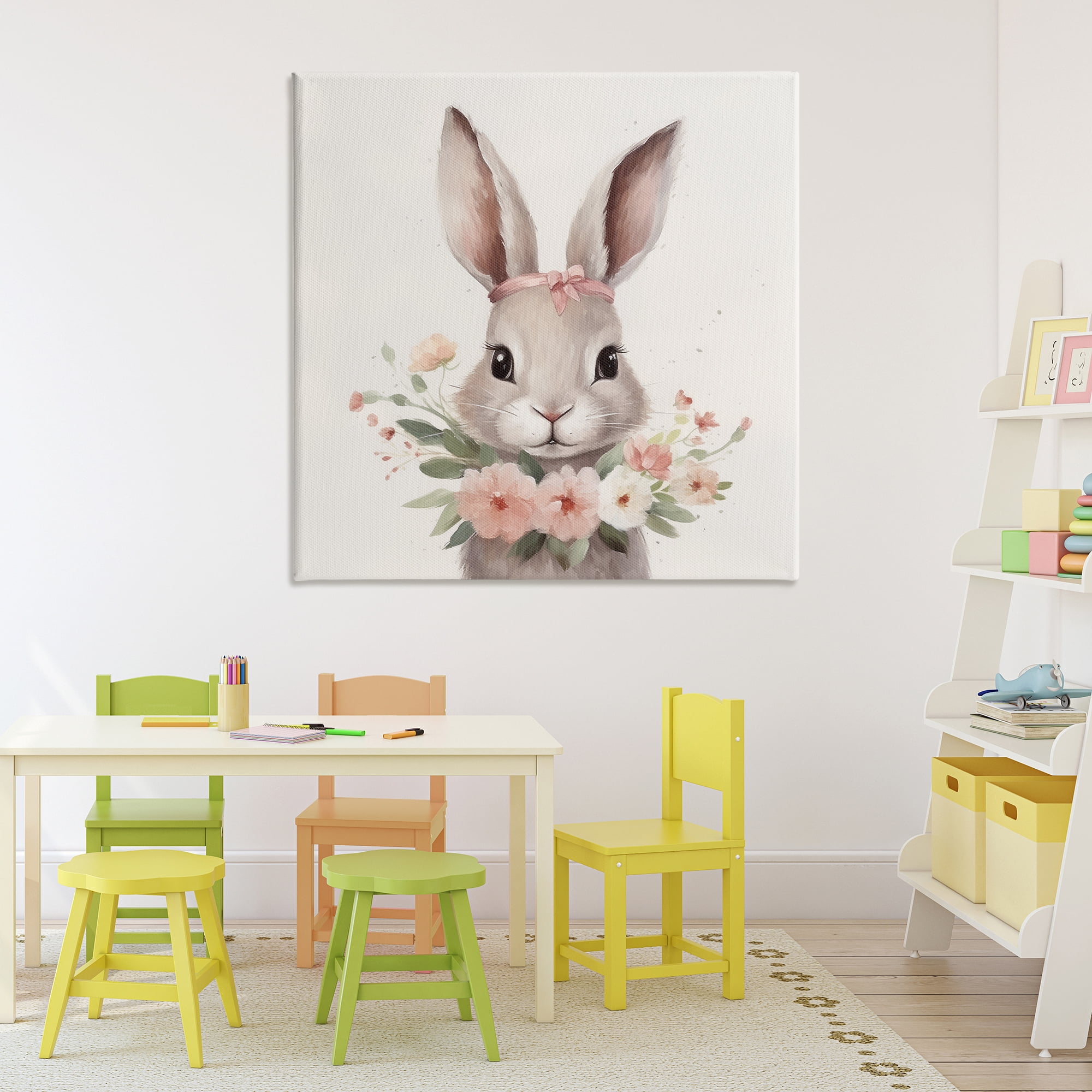 Stupell Industries Charming Bunny in Floral Wreath Canvas Wall Art, design by Lazar Studio