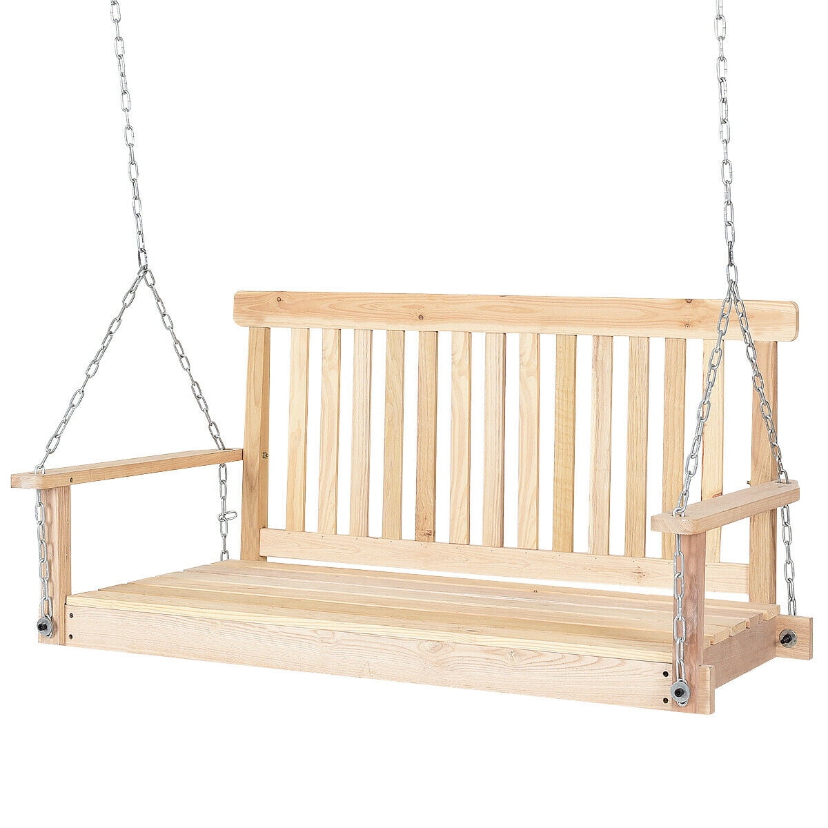 4 Porch Swing Natural Wood Garden Swing Bench Patio Hanging Seat Chains