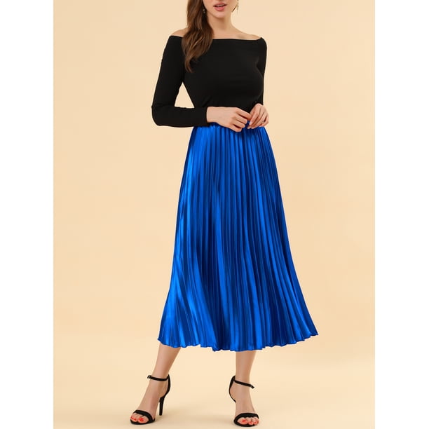 Falda plisada metálica brillante con cintura elástica para mujeres