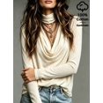 thumbnail image 3 of Women's Cowl Neck Long Sleeve Top, Loose Fit Draped Blouse for Work, Office, Everyday & Casual Wear, 3 of 6
