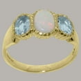 thumbnail image 3 of LBG British Made 18k Yellow Gold Natural Opal & Aquamarine Womens Anniversary Ring - 33 size options - Size 4.75, 3 of 7
