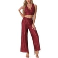 thumbnail image 2 of INSPIRE CHIC Sequin Sets for Women's Sparkle Tank Top Wide Legs Pants Cocktail Two Piece Outfit S Burgundy, 2 of 6