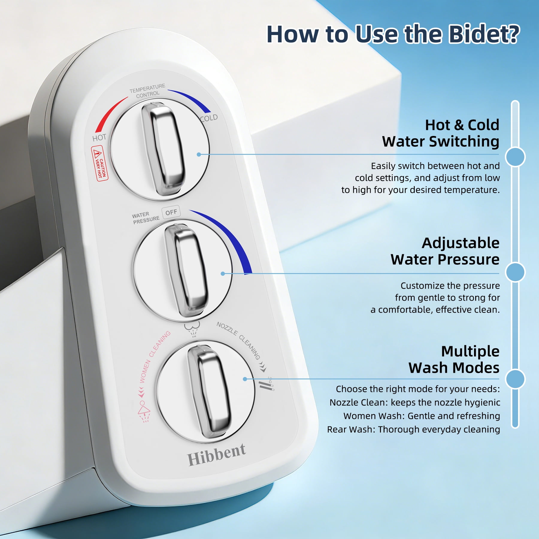 CADOVE Non-Electric Bidet Attachment for Toilet, Dual Self-Cleaning Nozzle, Hot & Cold Water