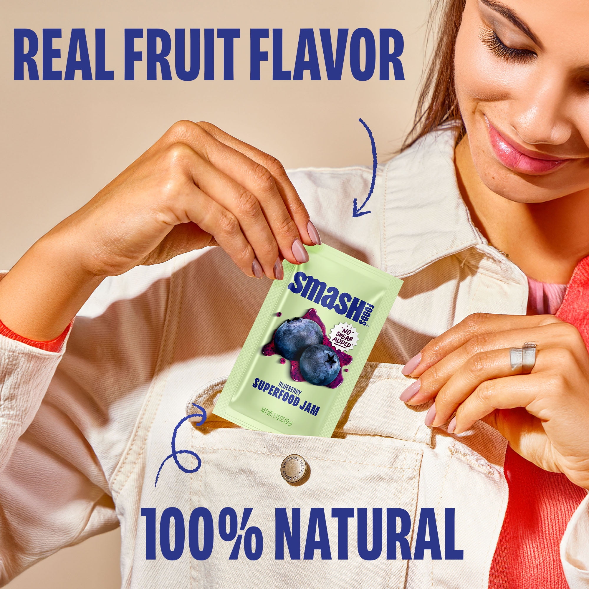 Smash Foods Blueberry Jam Packets, No Sugar Added, Keto, Vegan, 10 Count