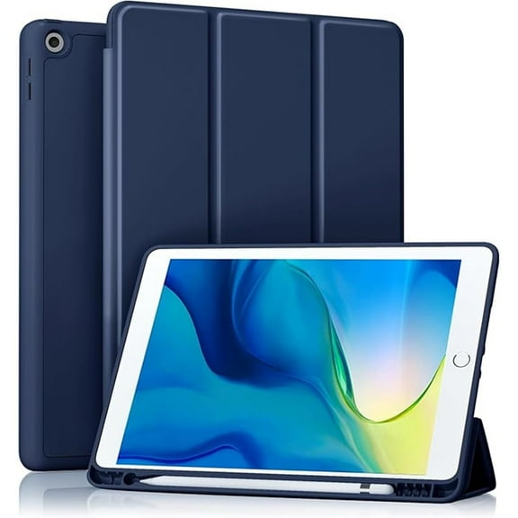 With Pencil Holder, Case Compatible with iPad 10.2 Inch 2021/2020/2019, for iPad 9th/8th/7th Generation Case，Protective with Soft TPU Back, Auto Sleep/Wake Cover, Navy blue
