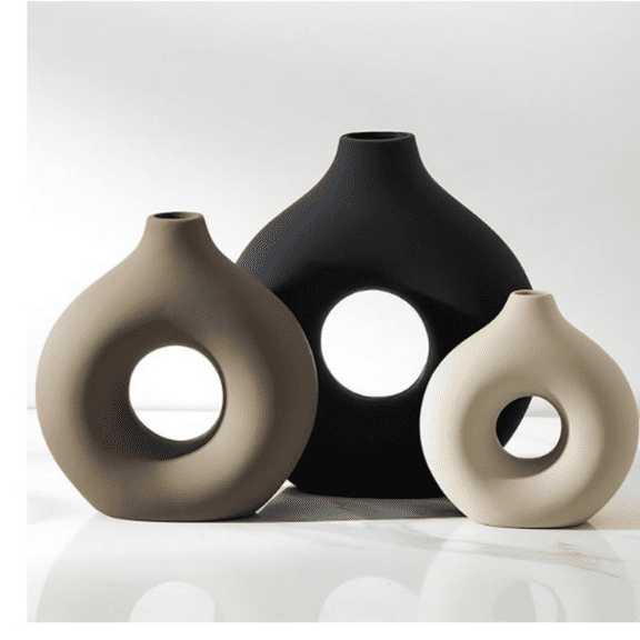 Ceramic Vase Home Table Decor - Flower Vases Set of 3 Small Living Room Centerpiece Decorations for Shelf Bedroom Office Kitchen Dining Desk Modern Aesthetic Farmhouse Decorative (Classic)