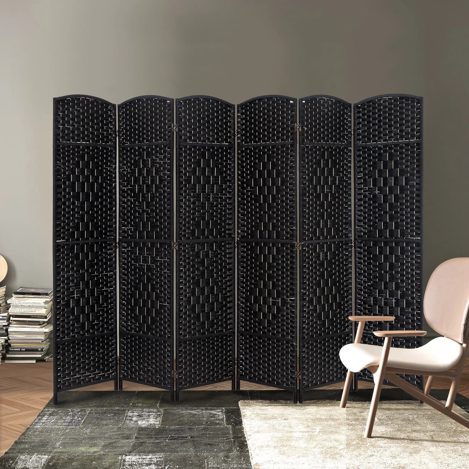 FDW 6 Panel Folding Privacy Room Divider Screen, 70" Tall, Black
