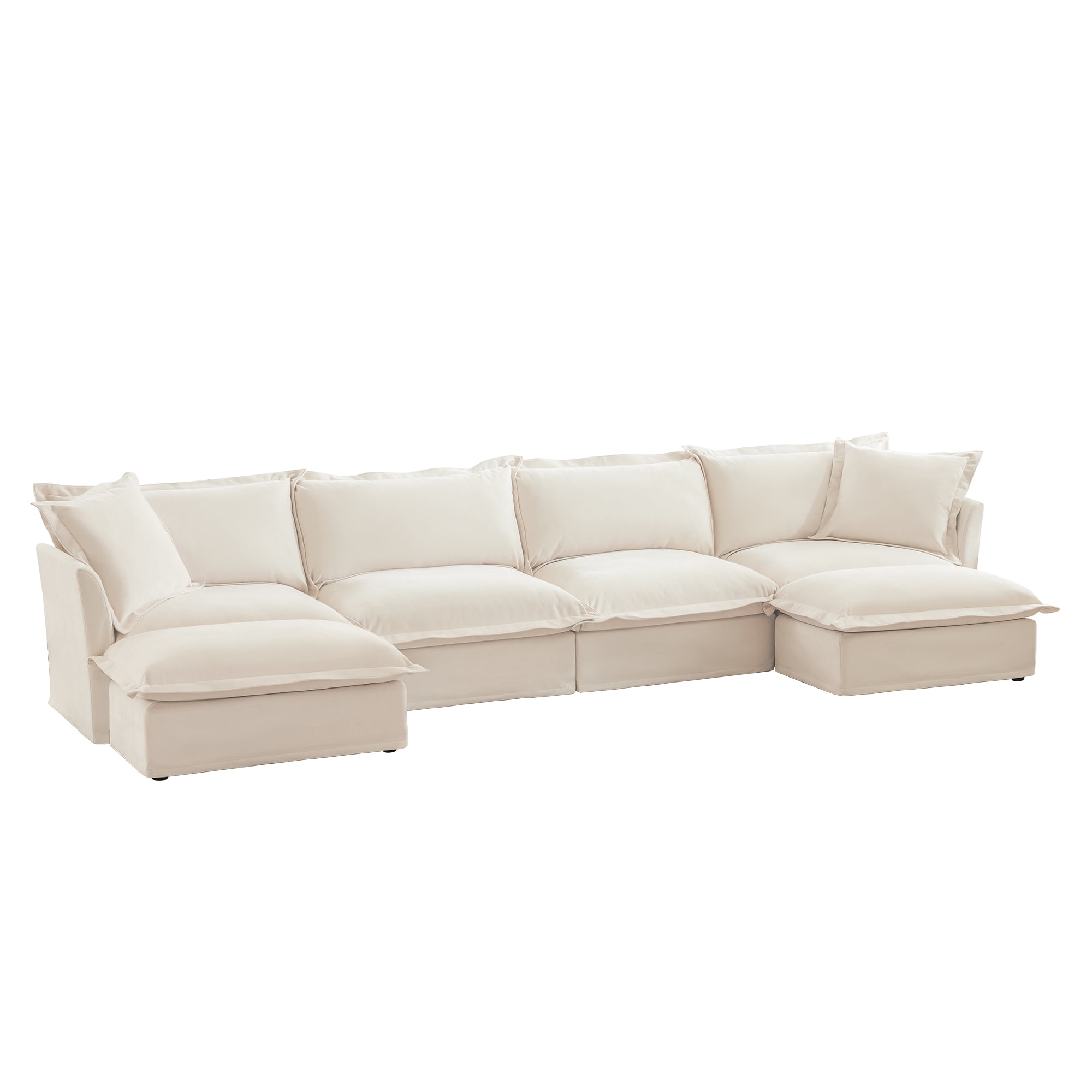 Gewnee Chenille Cream Deep Seat Oversized U Shape 4 Seater Sectional Sofa Couch, Comfy Cloud Couch for Living Room,