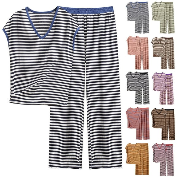 HAOTAGS Womens Sexy Pajama Sets,Loose Short Sleeve 2 Pieces Round Neck Pj Lounge Sets Sleepwear Black XL