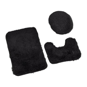 JeashCHAT 3 Piece Bathroom Rug Set Clearance - Includes Bathroom Carpet, U-Shaped Contour Toilet Rug, Toilet Lid Cover - Super Soft Anti Slip Solid Color Bath Mat Set (Black)