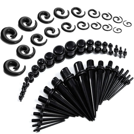 BodyJ4You 54PC Gauges Kit Ear Stretching 14G-00G Black Acrylic Spiral Tapers Plugs Piercing (Best Way To Gauge Ears)