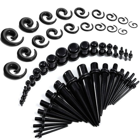 Rainbow Gauges Kit For Ears BodyJ4You 54PC Gauges Kit Ear Stretching 14G-00G Black Acrylic Spiral Tapers Plugs Piercing Set ()