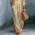 thumbnail image 3 of Morttic Women's Boho Floral Print Batwing Sleeve Ethnic Retro V-Neck Embroidered Trim Casual Vacation Maxi Dress Yellow，S, 3 of 4