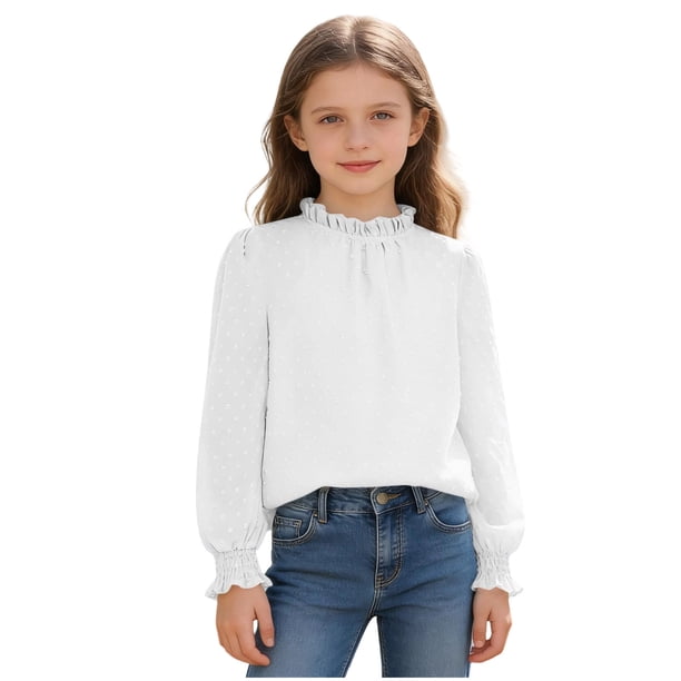 Crop Top Camisas de Manga Larga para las Mujeres Color Sólido Fleece Elástico de Manga Larga Puño Plegado Cuello Dulce Y Adorable Camisas de Niños para Niños Camisas de Manga Larga para Niños
