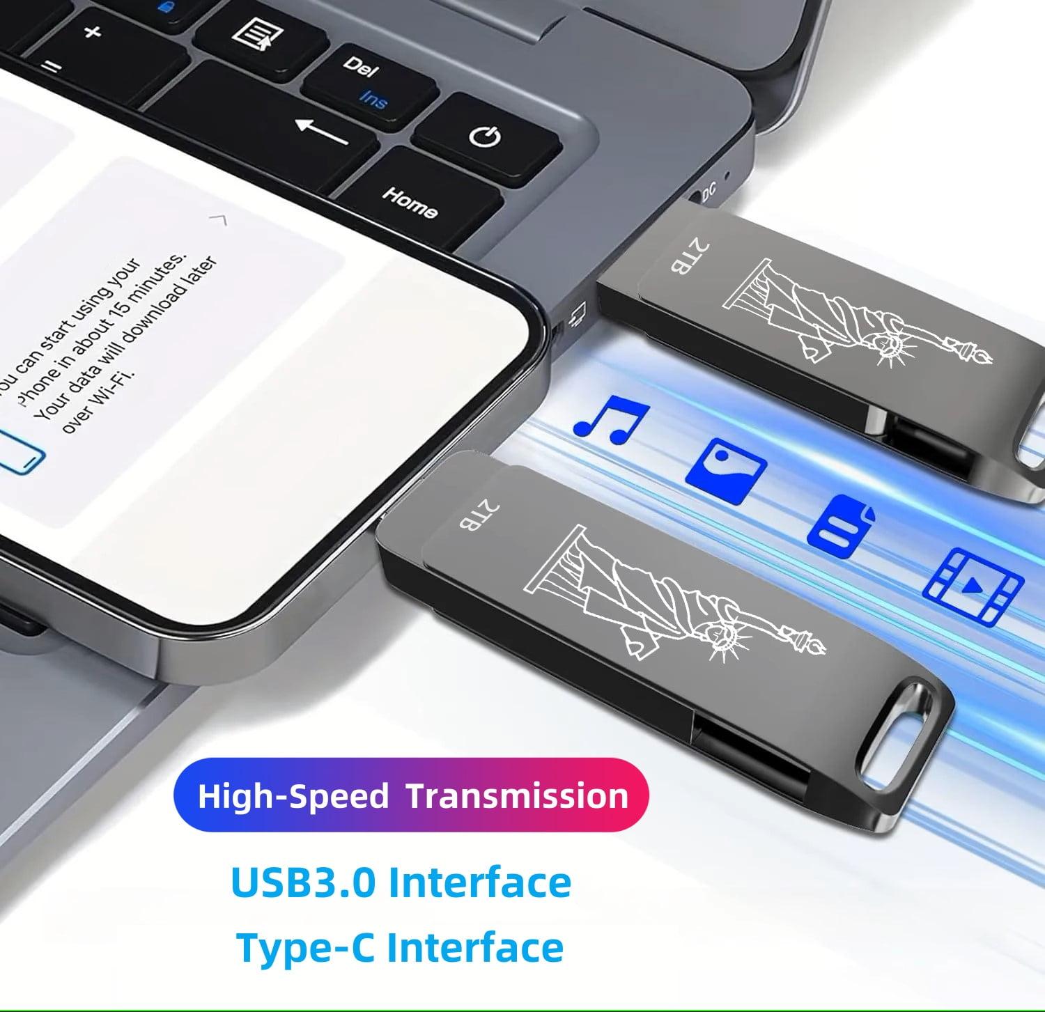 Flash Drive,Dual USB Thumb Drive  Memory Storage Stick Zip Drive Type  C Pendrive for Android Mobile/Tablet/PC  Black-Tersanhong