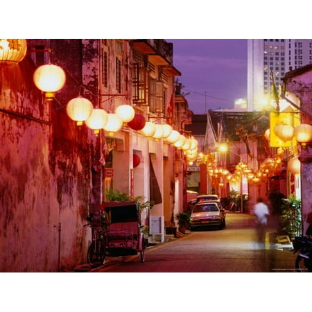 Narrow Street in Chinatown Decorated with Lanterns, Melaka, Malaysia Print Wall Art By Tom