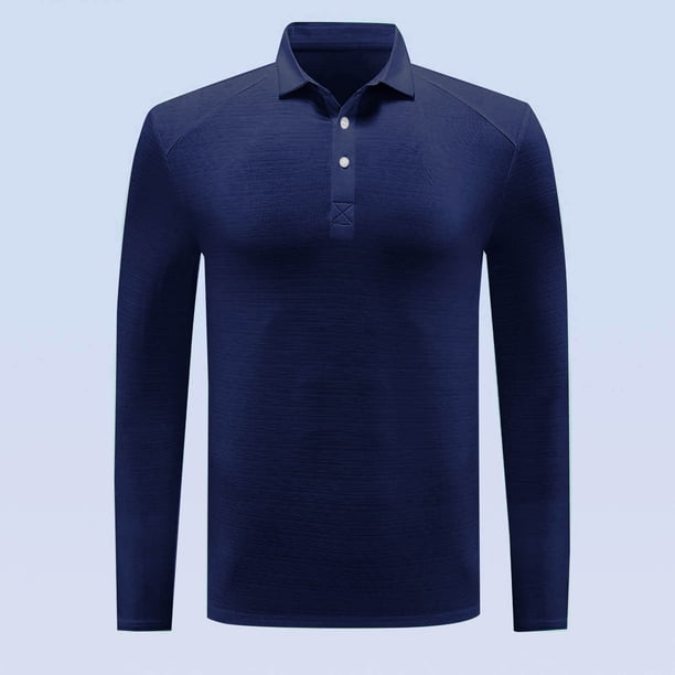 Blusa y camisa de manga larga con cuello vuelto para hombre, color liso, informal, elástica, deportiva, con botones, blusa de manga larga con cuello vuelto para hombre, tops de poliéster para hombre