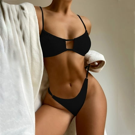 

Finelylove Sexy Swimsuit For Women Lightly Lined Sport Bra Style Bikini Black M