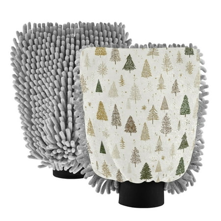 Microfiber Car Wash Gloves With Chenille & Polyester Terry Scratch-Free Cleaning Elastic Cuffs Adorable Christmas Tree