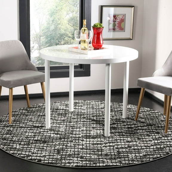 SAFAVIEH Porcello Scarlett Abstract Striped Area Rug, Light Grey/Charcoal, 6'7" x 6'7" Round